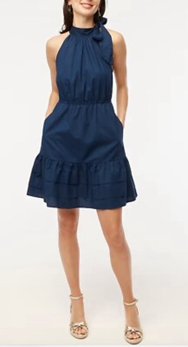 J. Crew Cotton Poplin Tie Halter Neck Fit and Flare Mini Dress Navy Blue 4
